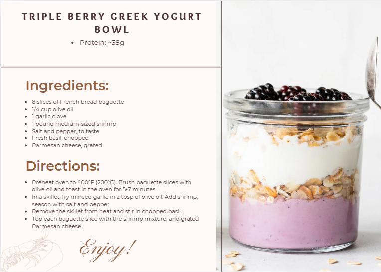 Triple Berry Greek Yogurt Bowl with blueberries strawberries raspberries and granola